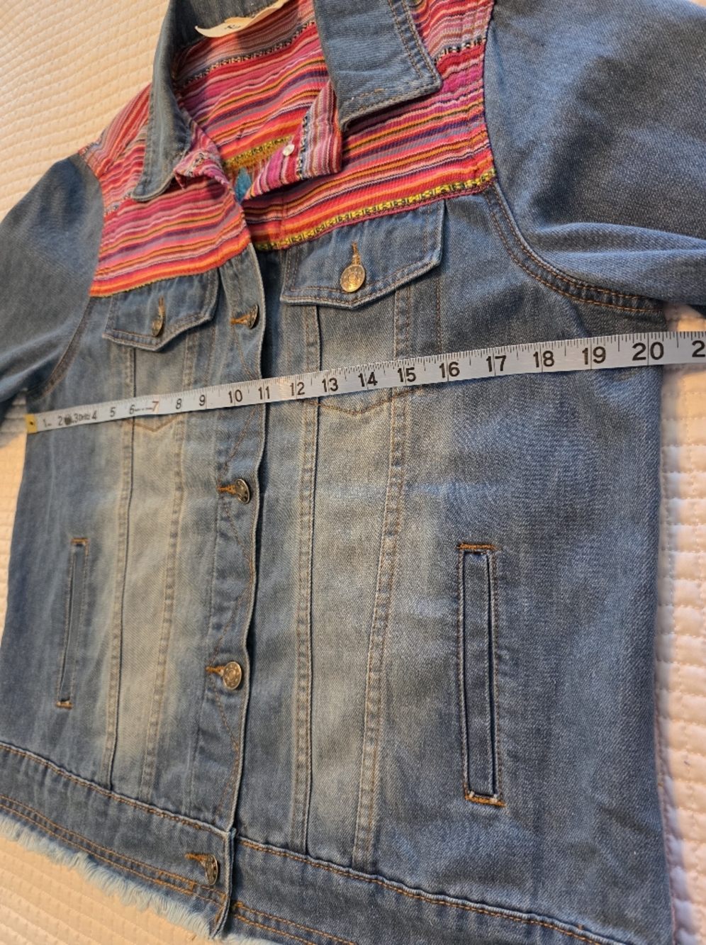 Savanna Jane Denim Western Jacket with Pink & Red Striped Yoke Embroidered Back - Picture 12 of 14